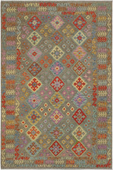 Flat Weave Kilim Antique Navaho Vintage handmade Geometric Kilim Brown Rust Hand-Woven Rectangle 100% Wool Area Rug 7x10
